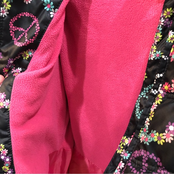 Faded Glory Girls Floral Peace Sign Puffer Lined Hooded Winter Snow Jacket Coat - Picture 5 of 7